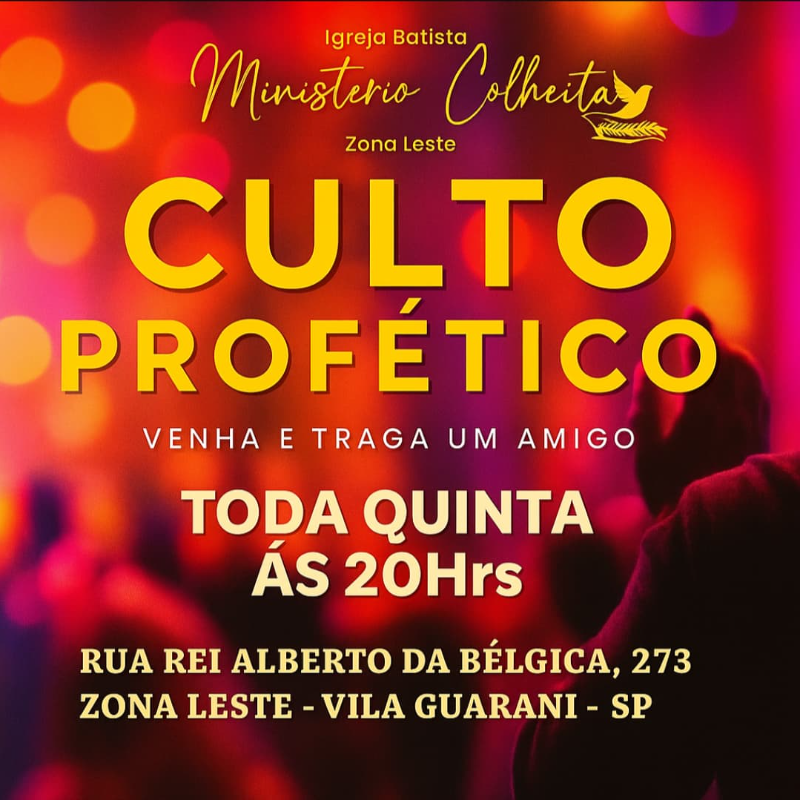 CULTO PROFÉTICO - TODAS AS QUINTAS-FEIRAS A PARTIR DAS 20H