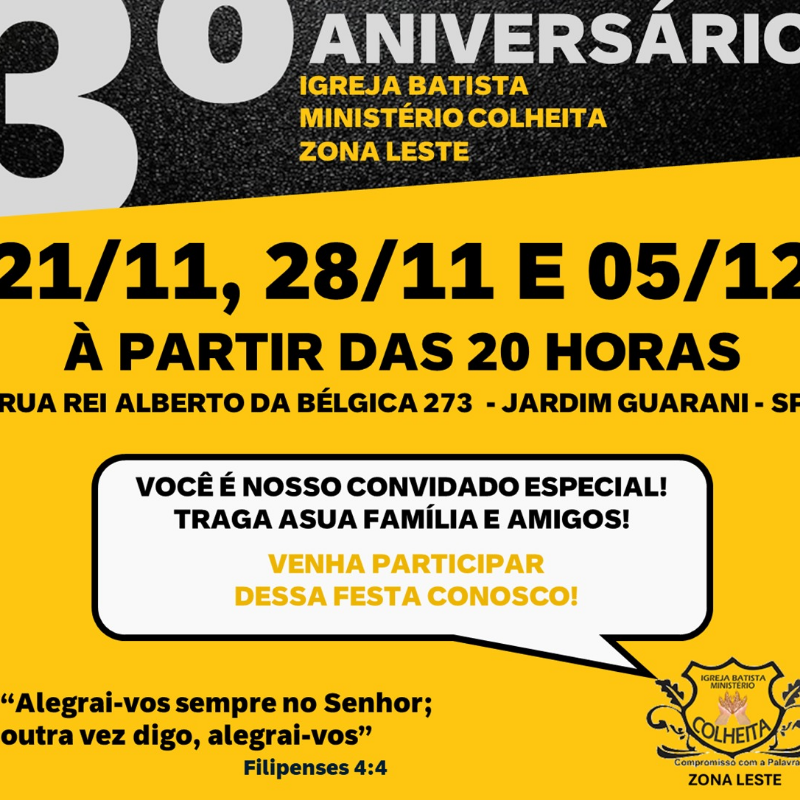 Aniversario Igreja Batista Ministério Colheita Zona Leste